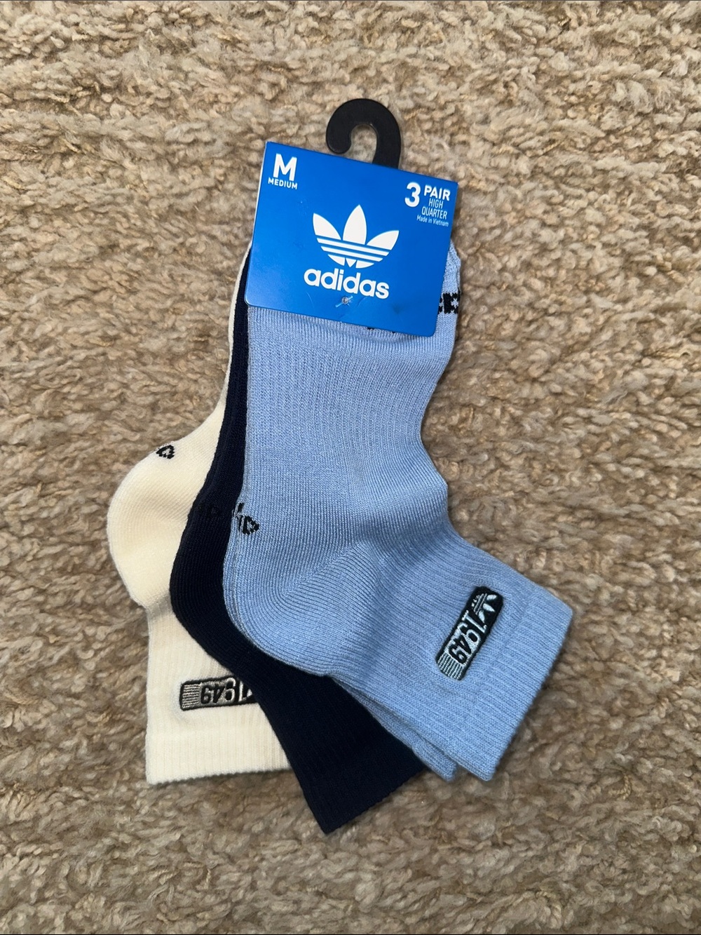 NWT Adidas Blue and Cream High Quarter Socks (3 Pair)